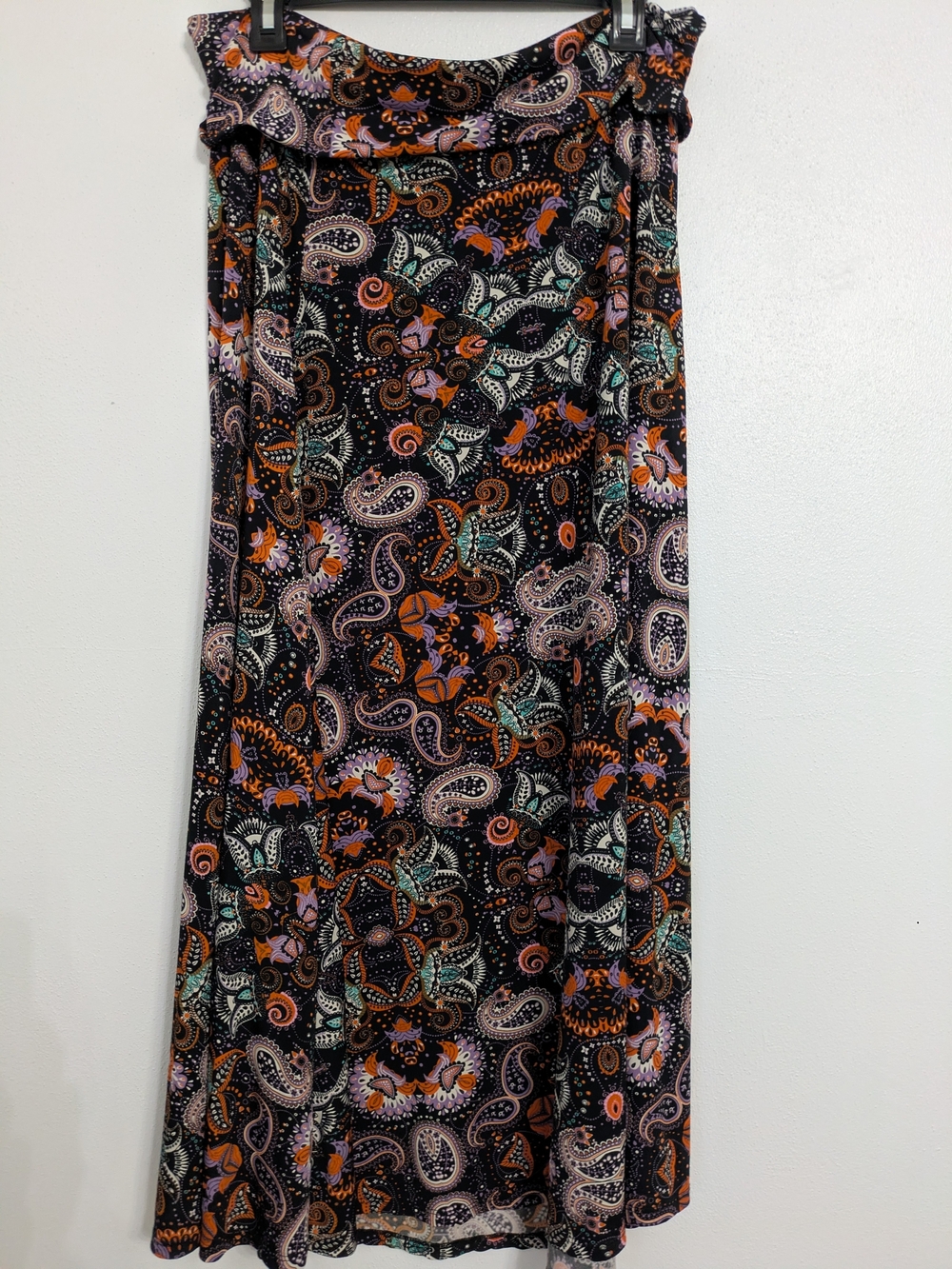 LuLaRoe Black Paisley Maxi Skirt with Orange, Pink & Teal